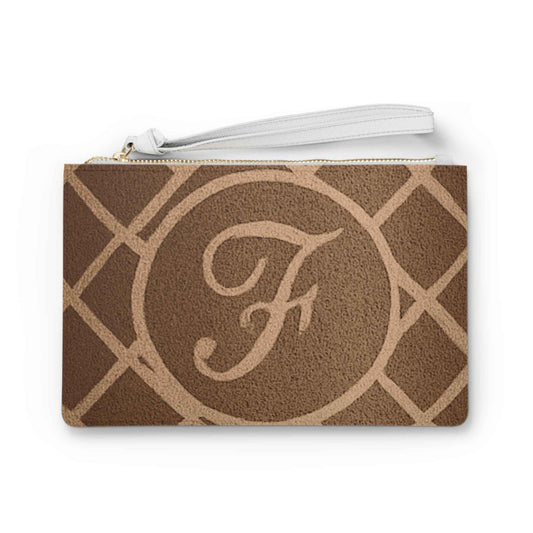 Monogram F Initial Brown Lattice Clutch Bag