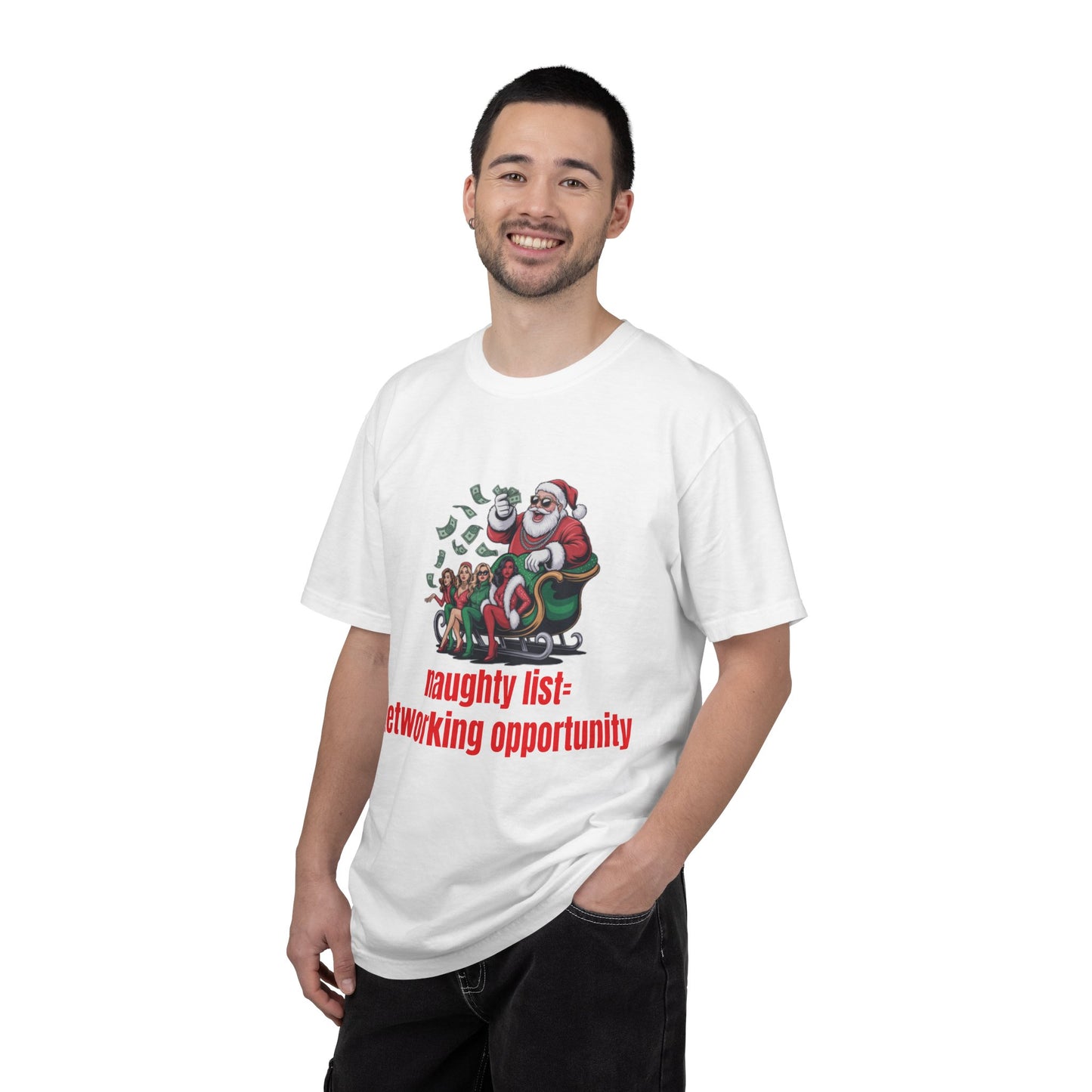 Christmas Naughty List T-Shirt — “Naughty List = Networking Opportunity” Funny Holiday Tee