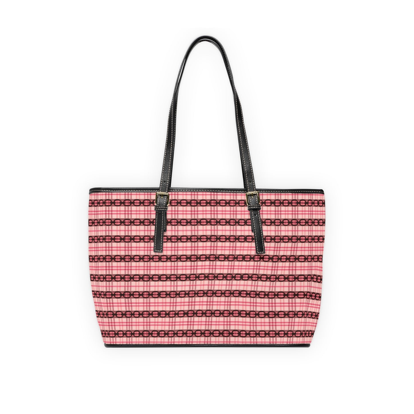 Pink Plaid PU Leather Shoulder Bag – Chic Striped Tote for Everyday Use