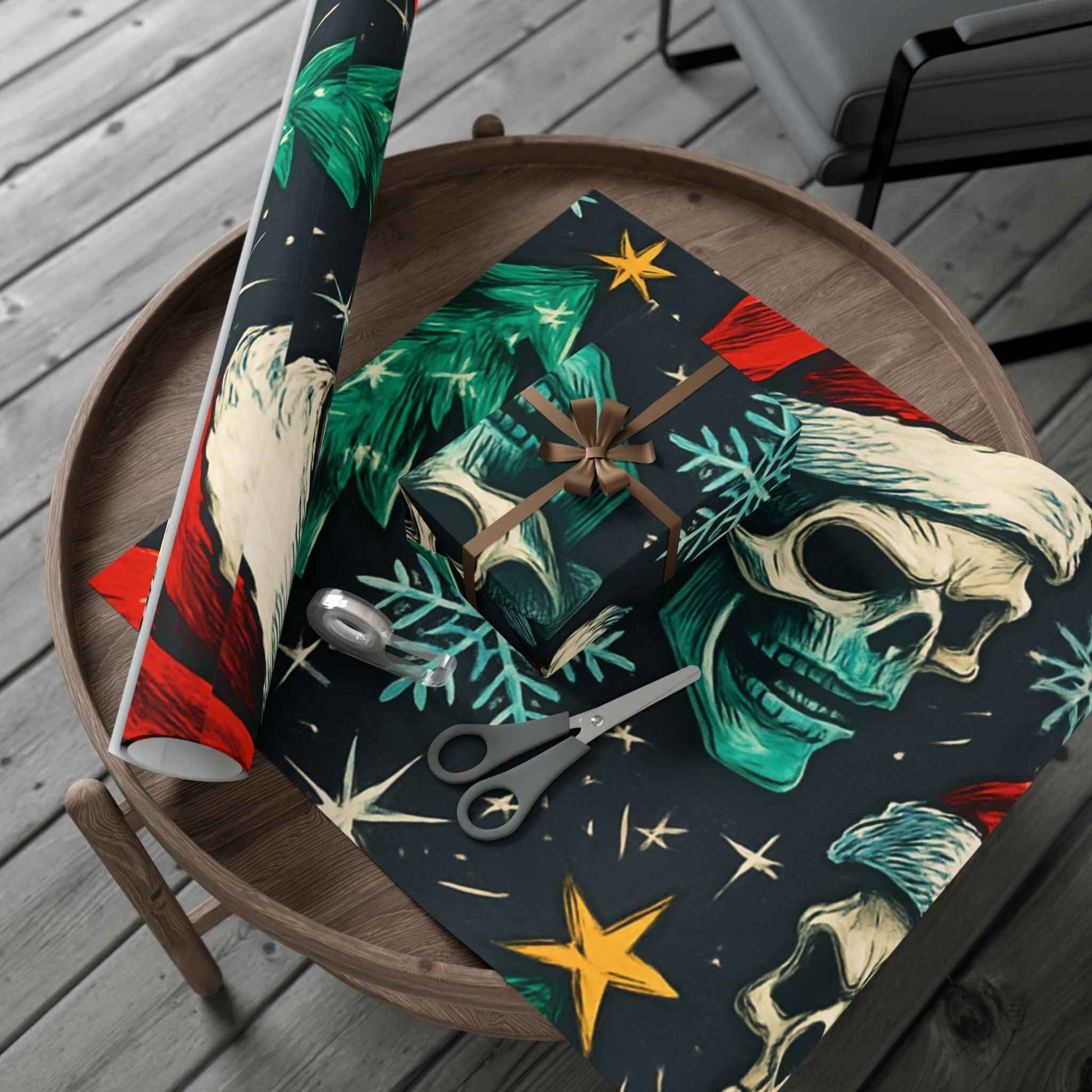 Skulls & Santa Christmas Gift Wrap Paper
