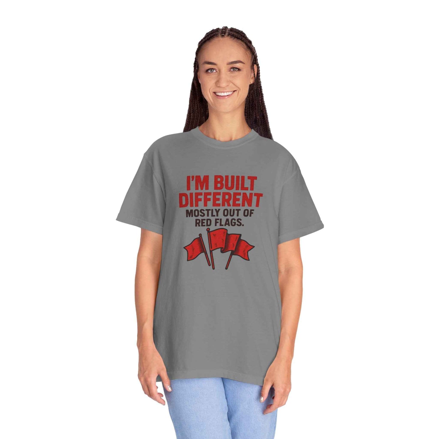 T-Shirt — "I'm Built Different Mostly Out of Red Flags" Funny Graphic Tee