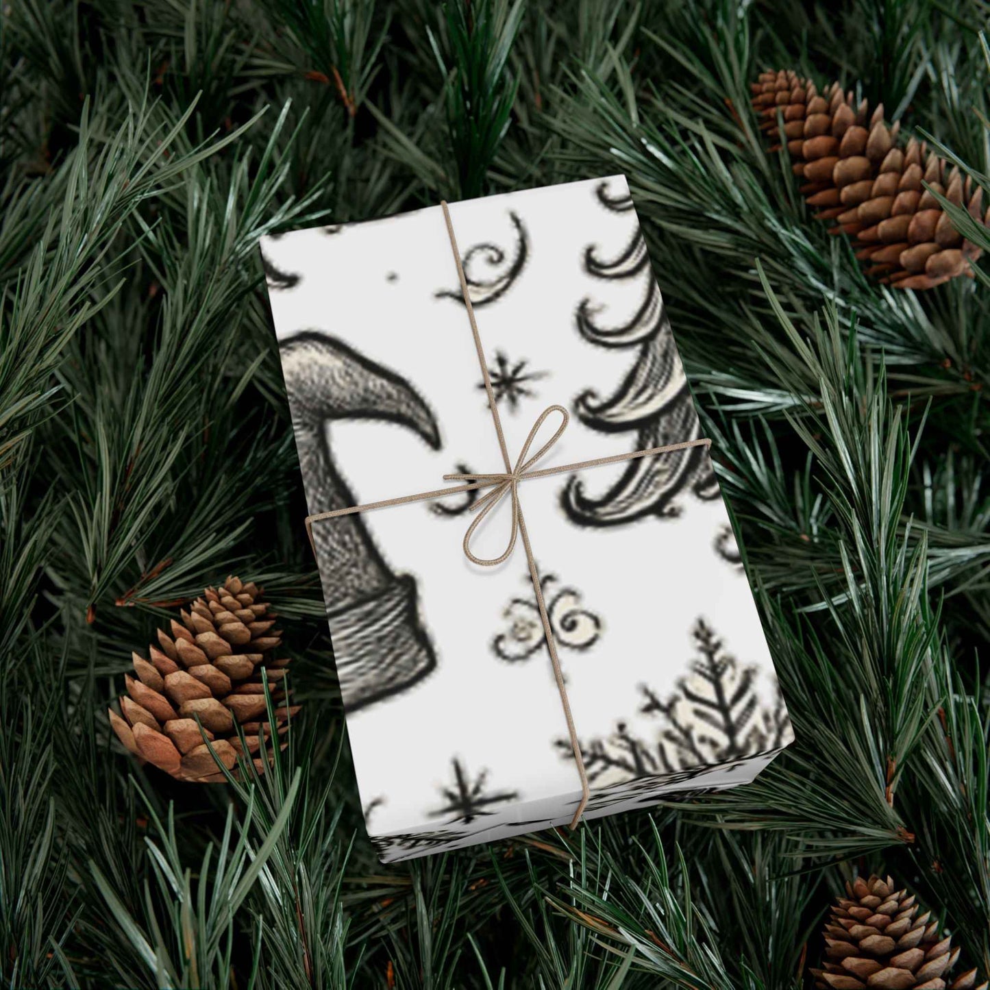 Christmas Tree & Bell Gift Wrap Paper – Vintage Black & White Holiday Wrapping