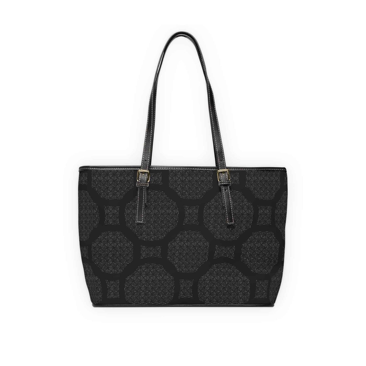 Black Geometric PU Leather Shoulder Bag — Elegant Everyday Tote
