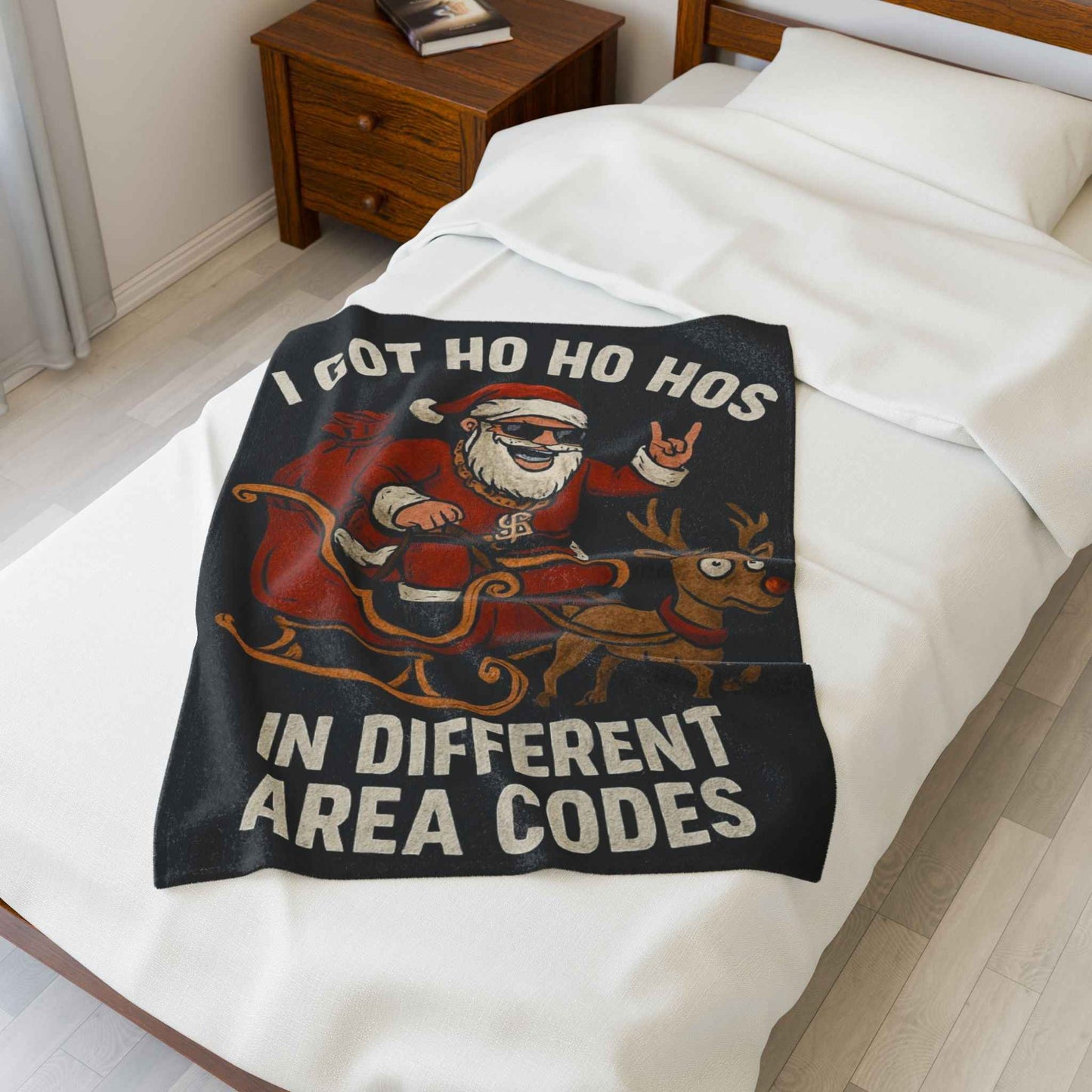 Funny Santa "I Got Ho Ho Hos in Different Area Codes" Velveteen Plush Blanket