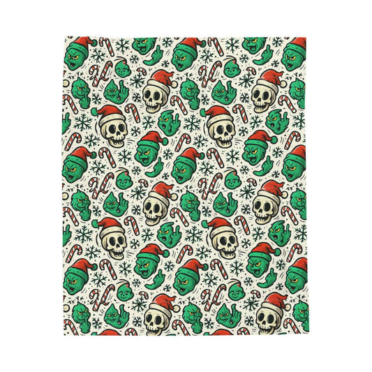 Holiday Skull & Grinch Plush Blanket — Festive Creepy Christmas Throw