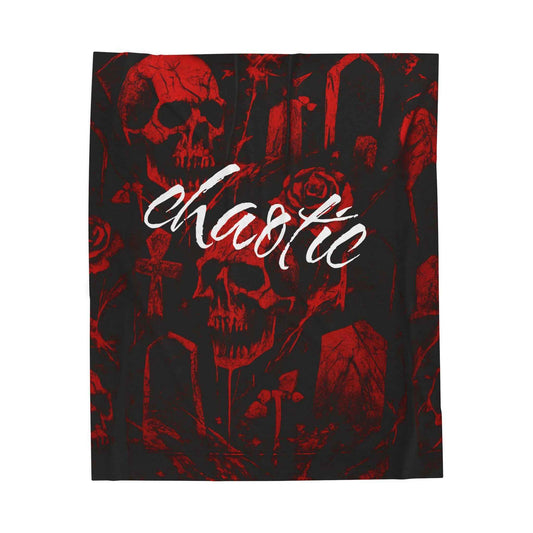 Chaotic skulls and roses Velveteen Plush Blanket | gothic coffin pattern