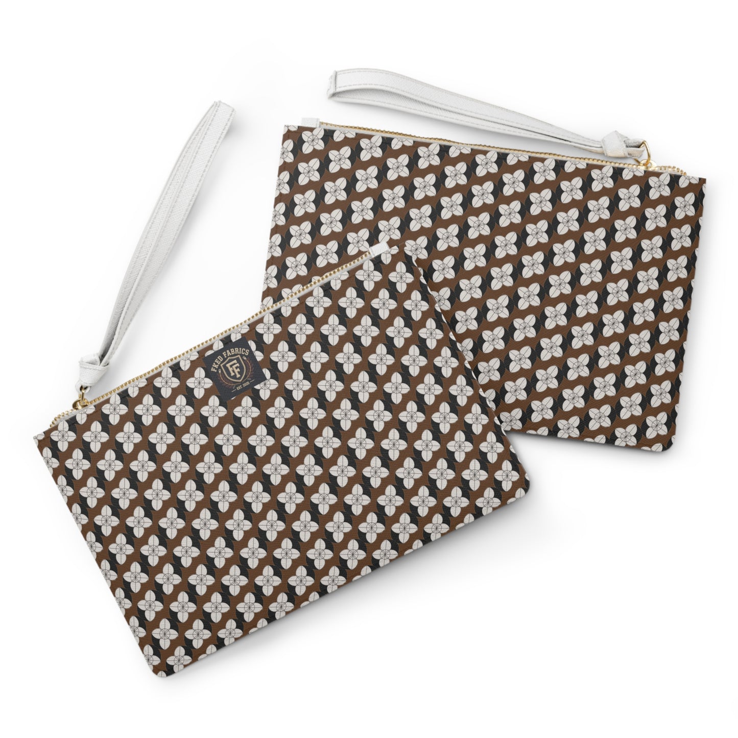 Floral Geometric Clutch Bag — Brown Retro Blossom Wristlet