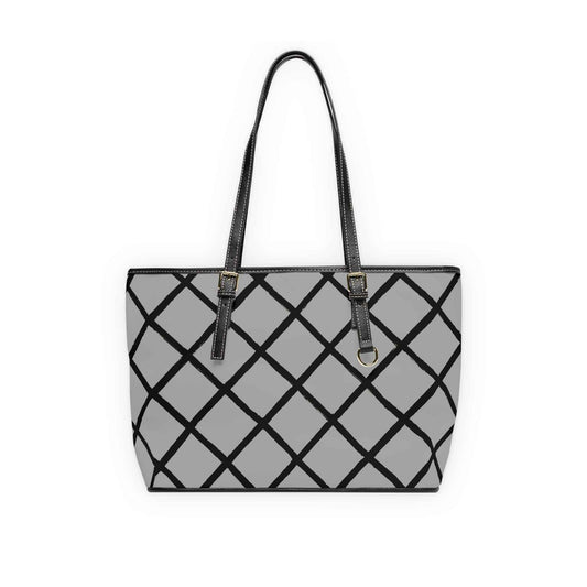 Geometric Grid PU Leather Shoulder Bag – Gray & Black Tote