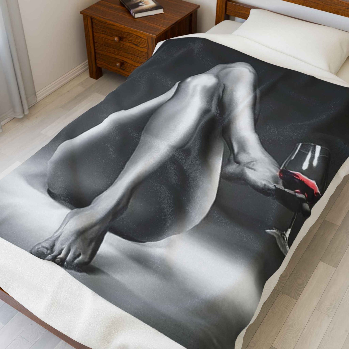 Nude Legs with Wine Glass Velveteen Plush Blanket | Noir Photo Throw