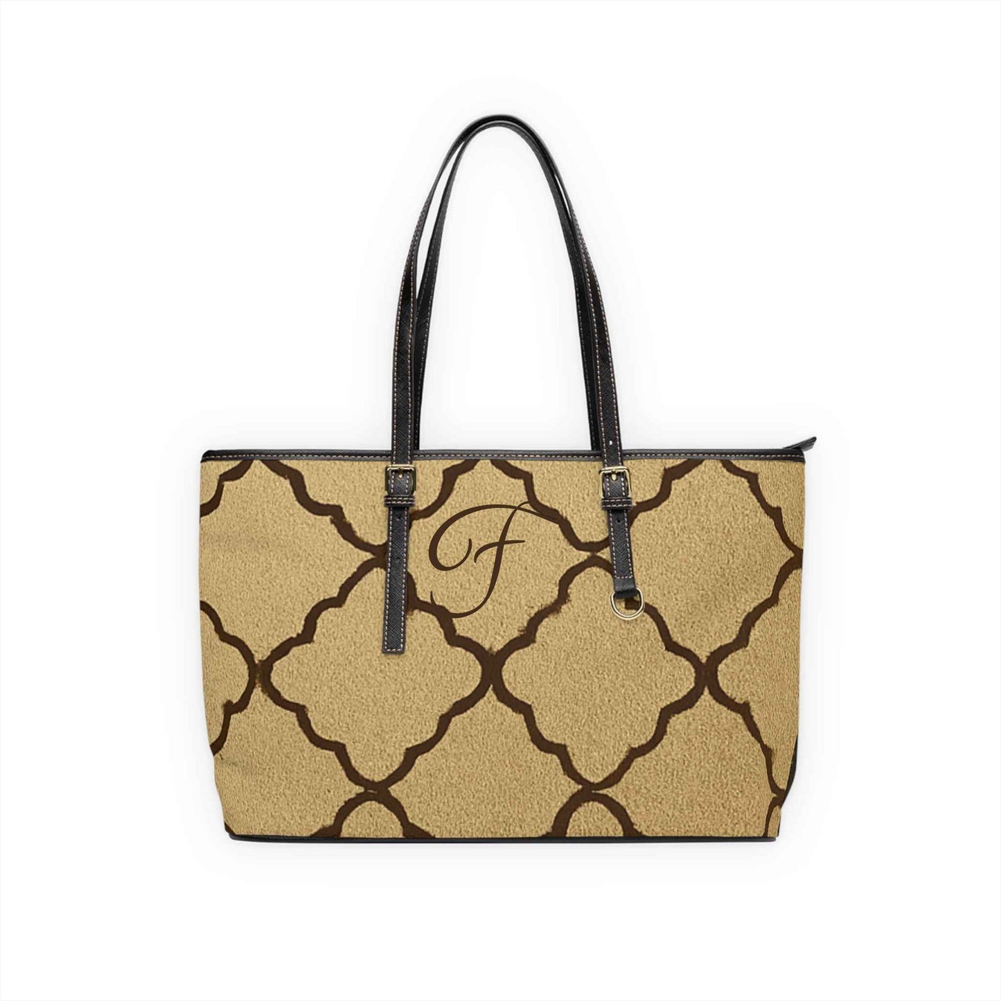 Monogram PU Leather Shoulder Bag — Taupe Moroccan Trellis Pattern