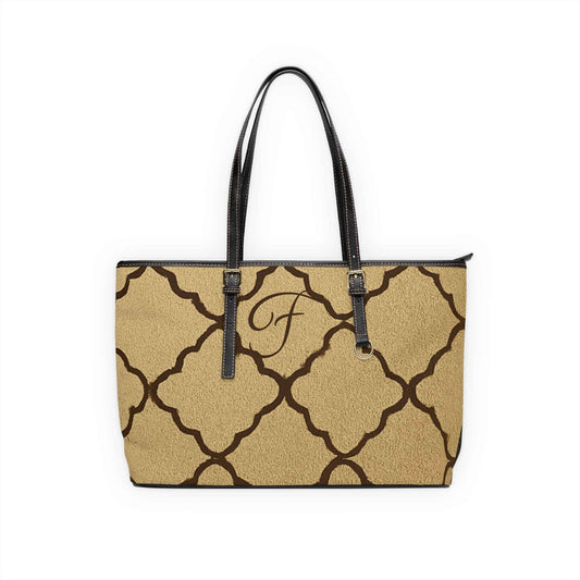 Monogram PU Leather Shoulder Bag — Taupe Moroccan Trellis Pattern