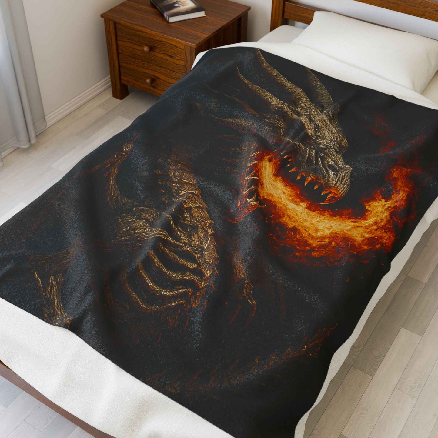 Fire-Breathing Dragon Velveteen Plush Blanket – Fantasy Dragon Throw for Fans