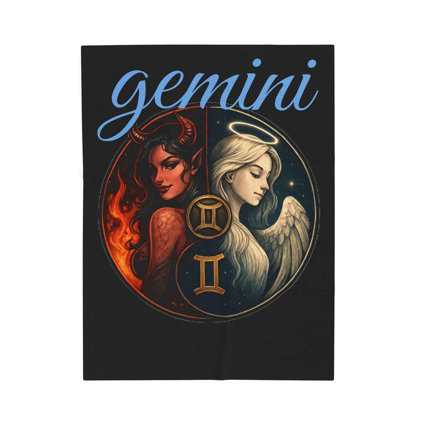 Gemini Zodiac Velveteen Plush Blanket — Twin Angels & Devils Astrology Throw