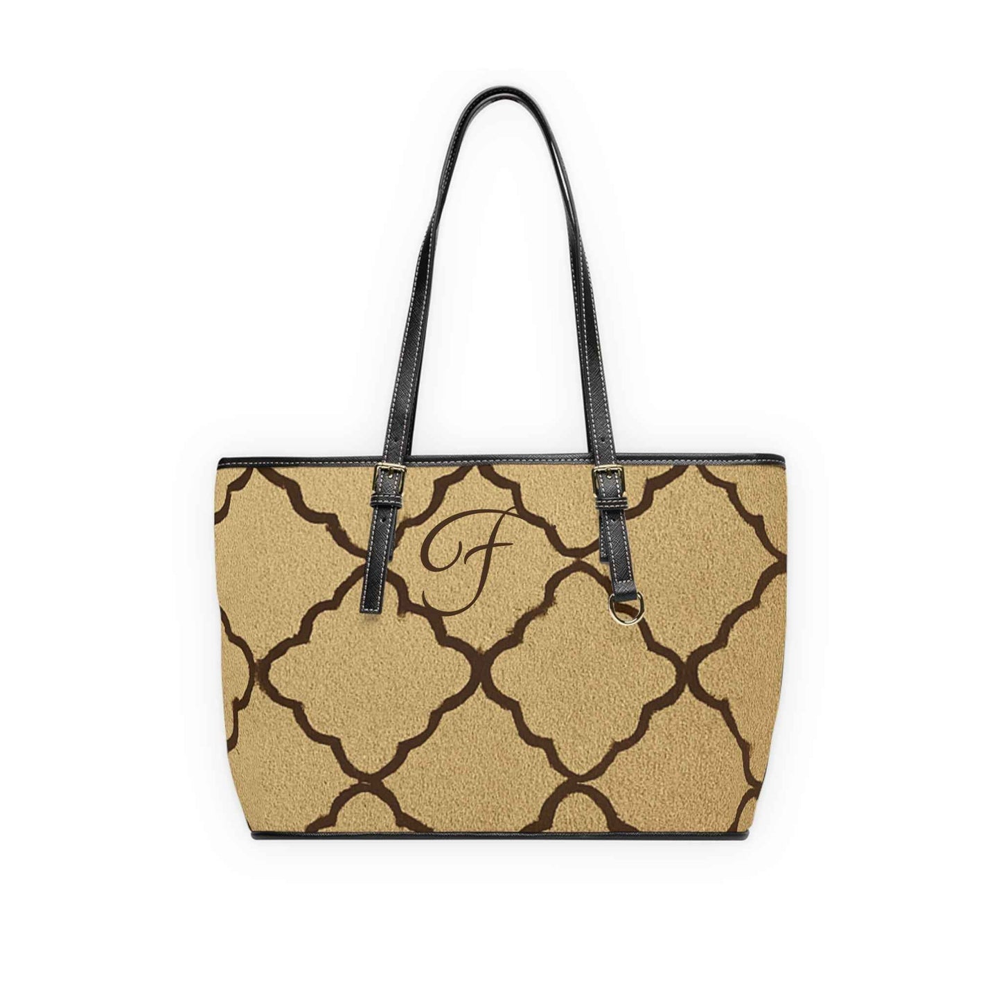 Monogram PU Leather Shoulder Bag — Taupe Moroccan Trellis Pattern