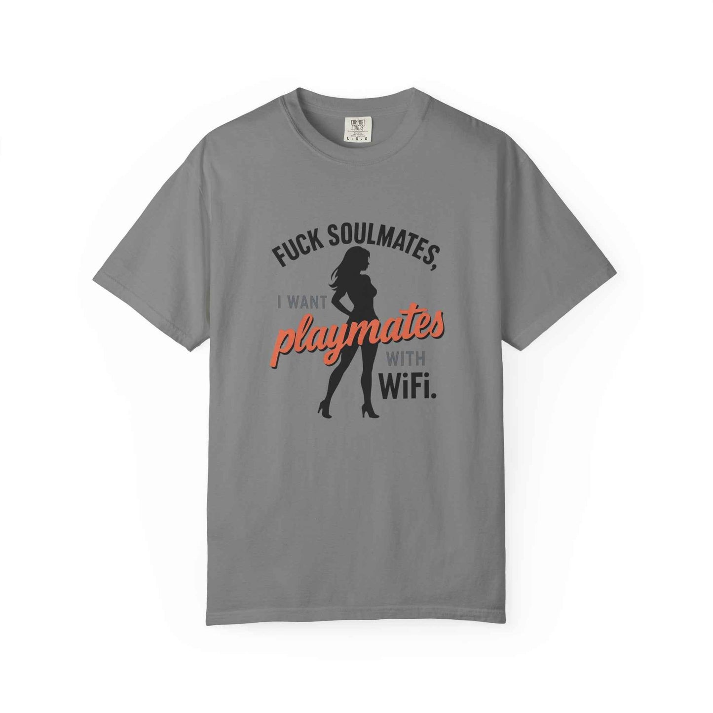 Playmates With WiFi T-Shirt — Funny Graphic Tee with 'Fuck Soulmates, I Want Playmates With WiFi'