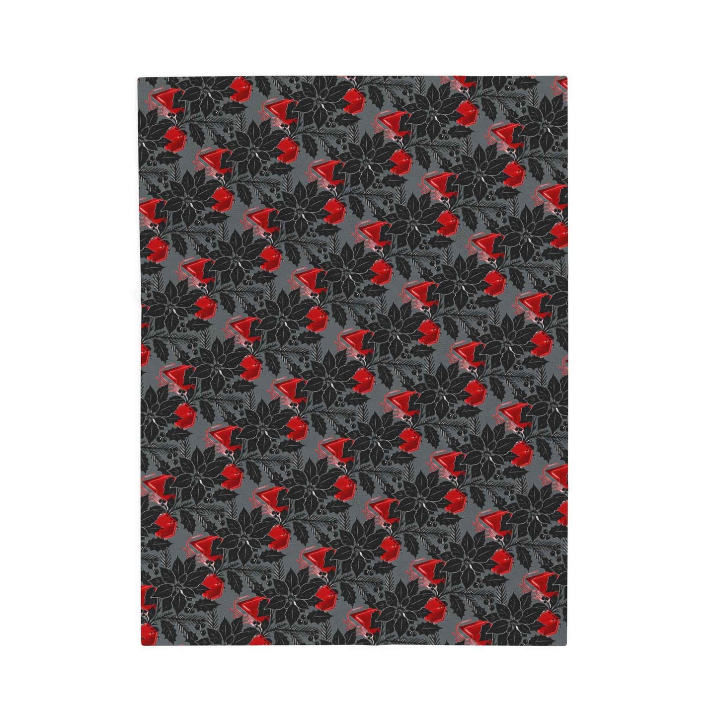 Plush Blanket — Black & Red Poinsettia Holiday Velveteen Throw