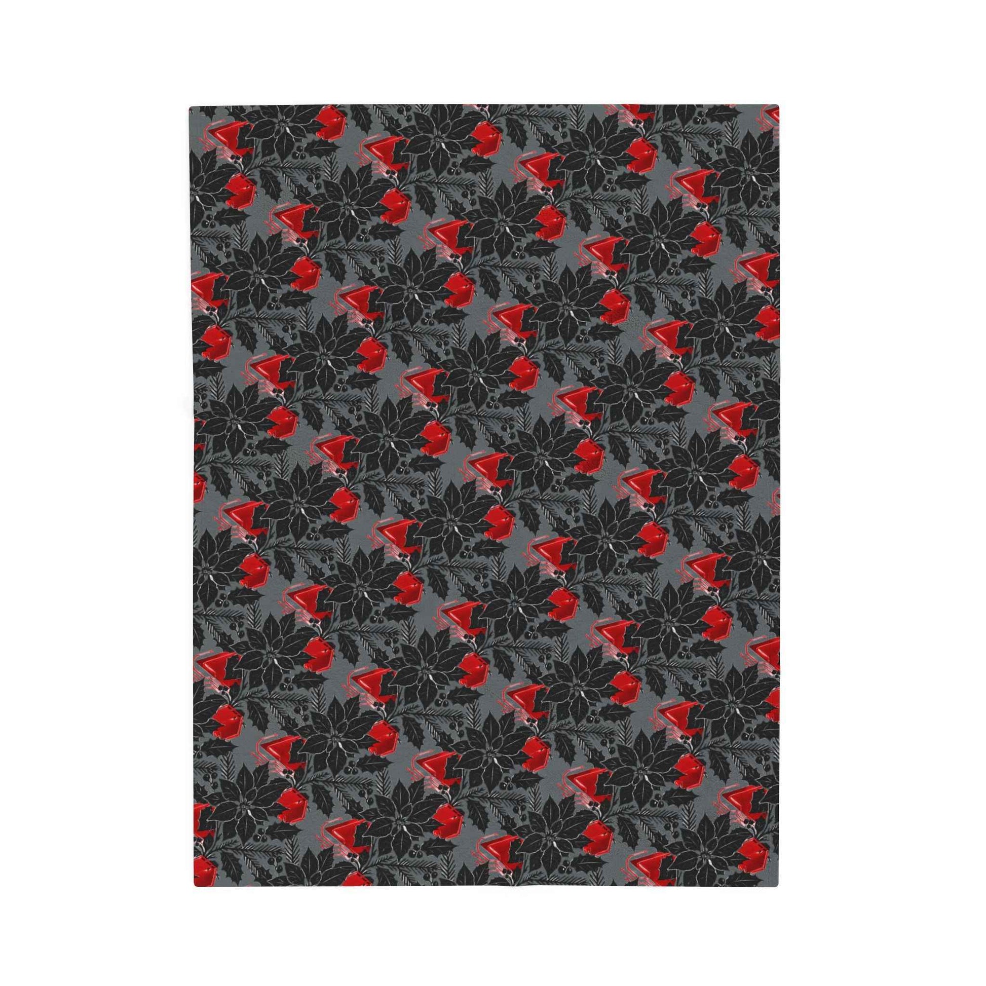 Plush Blanket — Black & Red Poinsettia Holiday Velveteen Throw