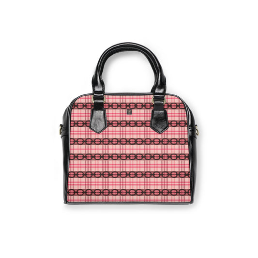 Pink Plaid Shoulder Handbag – Vintage Chain Stripe Pattern