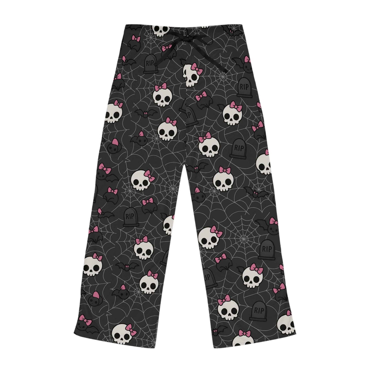 Pink Bow Skull Pajama Pants — Women's Skull Print Lounge Sleepwear