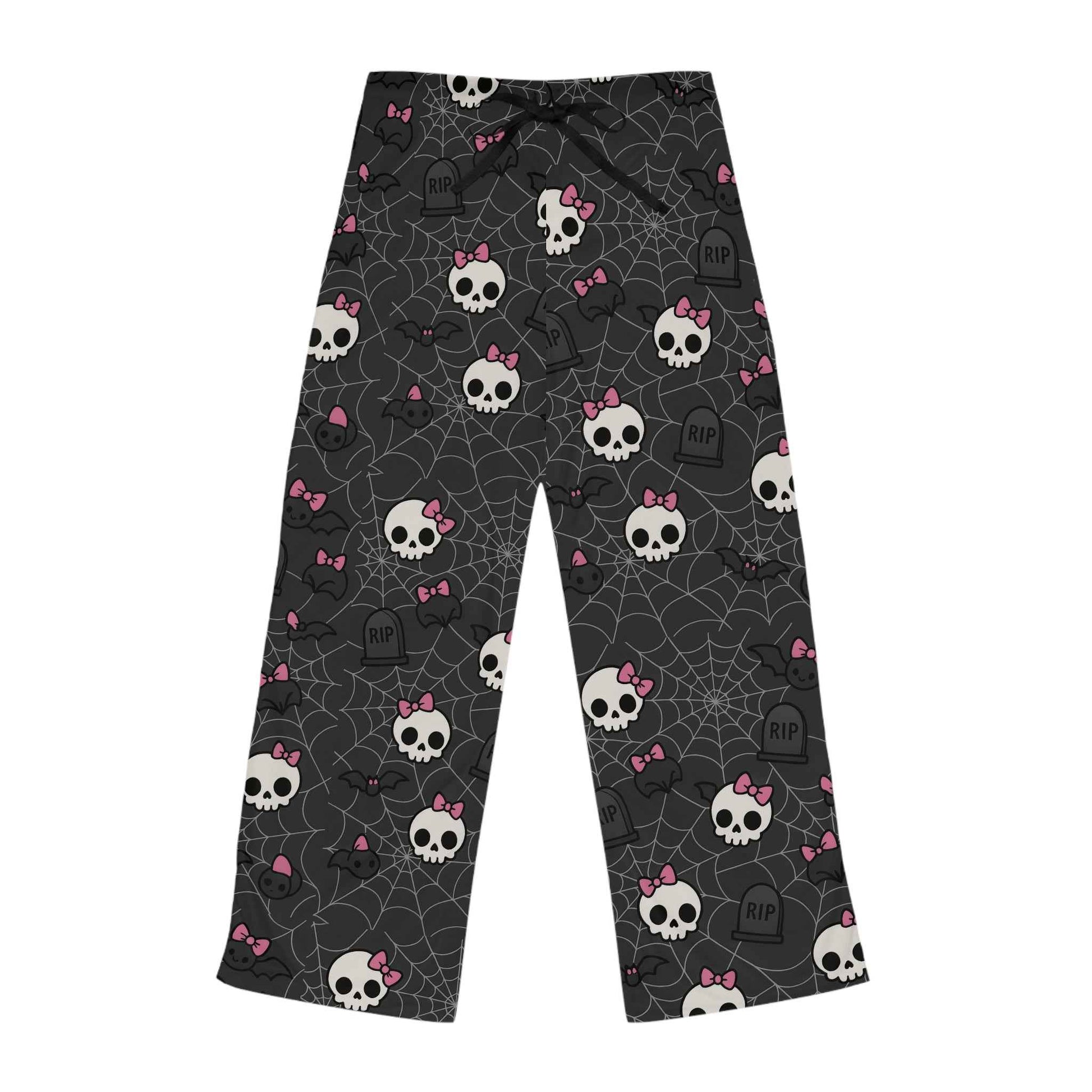 Pink Bow Skull Pajama Pants — Women's Skull Print Lounge Sleepwear