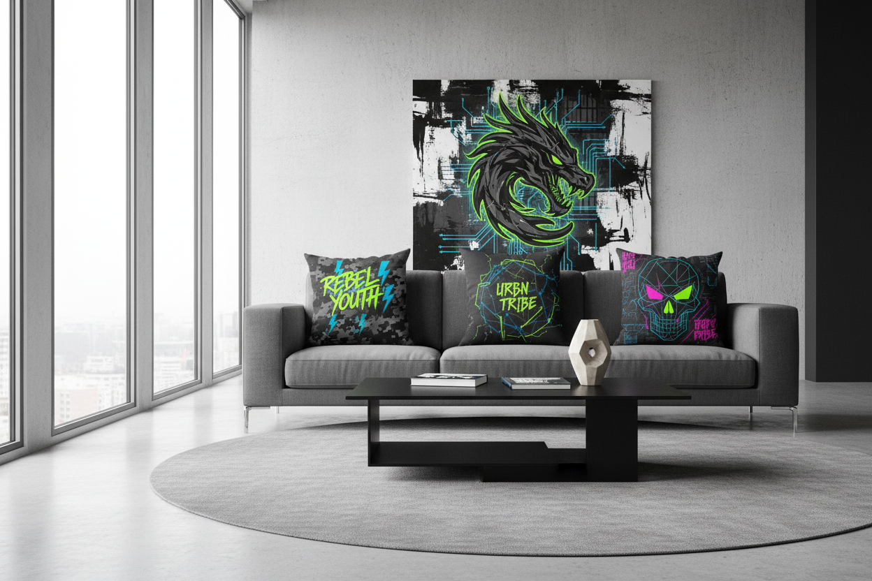 our pillows on a couch in modern style home 